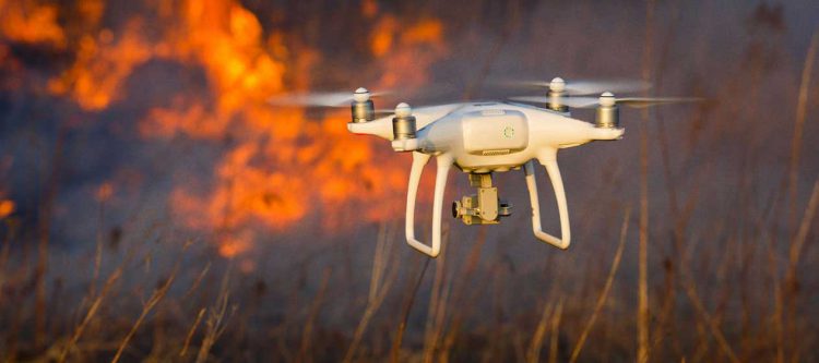 drone in wildfire